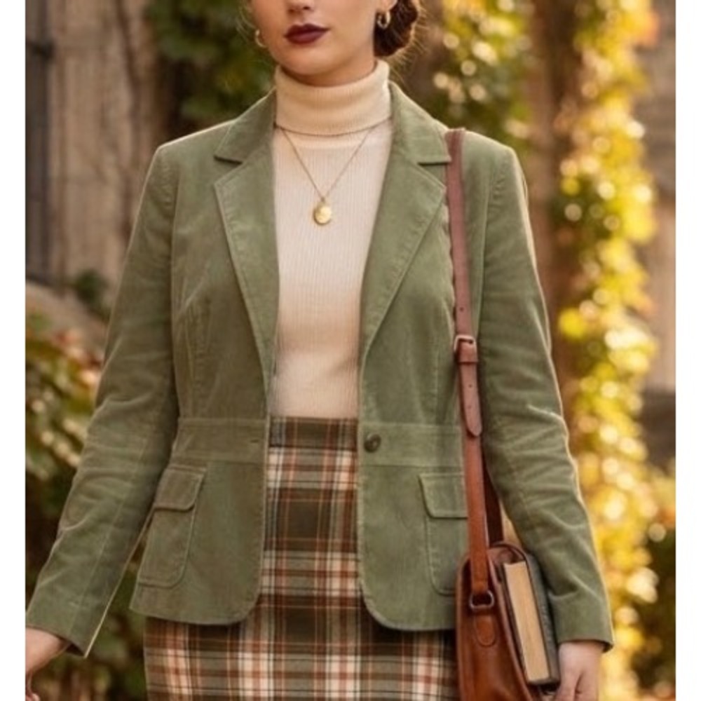 Dressbarn Sage Green Corduroy Blazer Jacket XL Light Academia Vintage Style